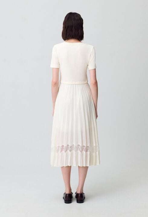 Robe midi Twist bi-matière ivoire