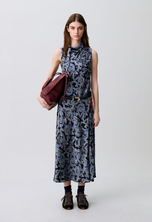 Robe fluide satin&eacute;e imprim&eacute;e 