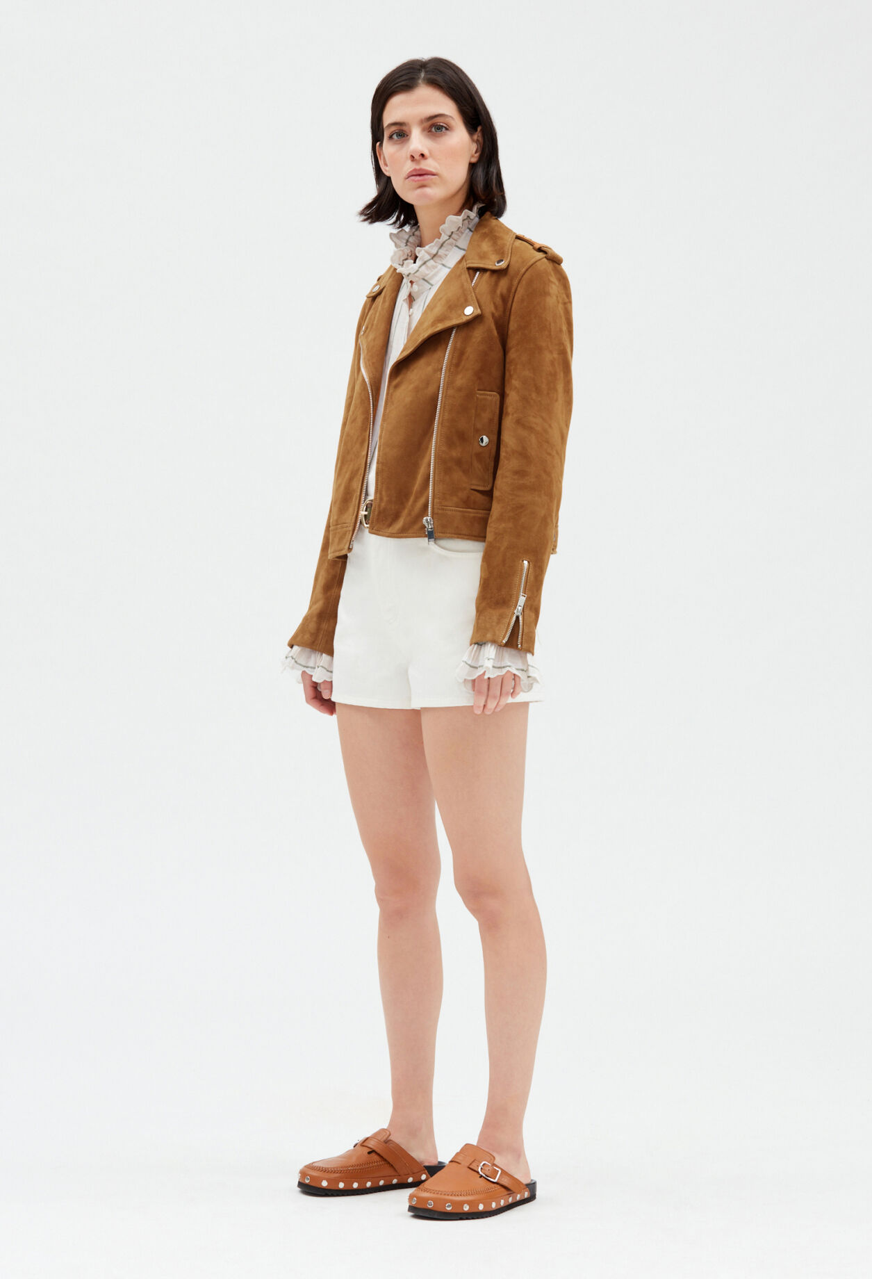 Blouson cuir suede camel