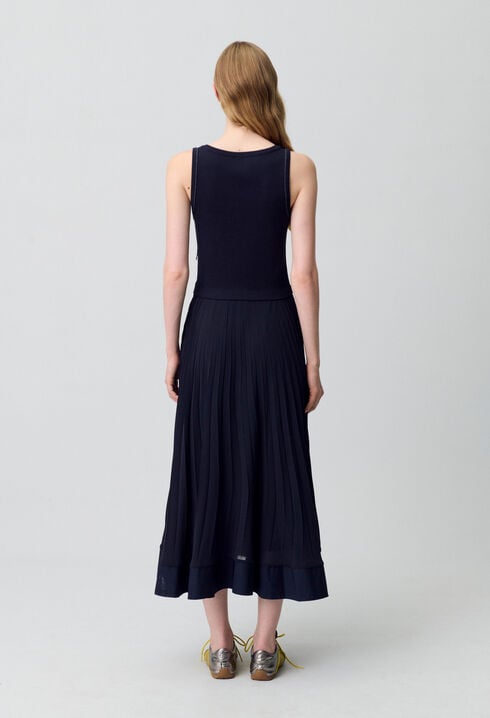 Robe longue plissée marine