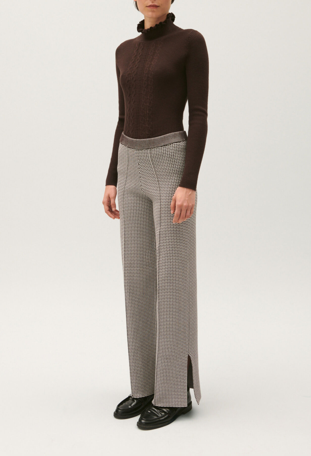 Pantalon maille jacquard bicolore