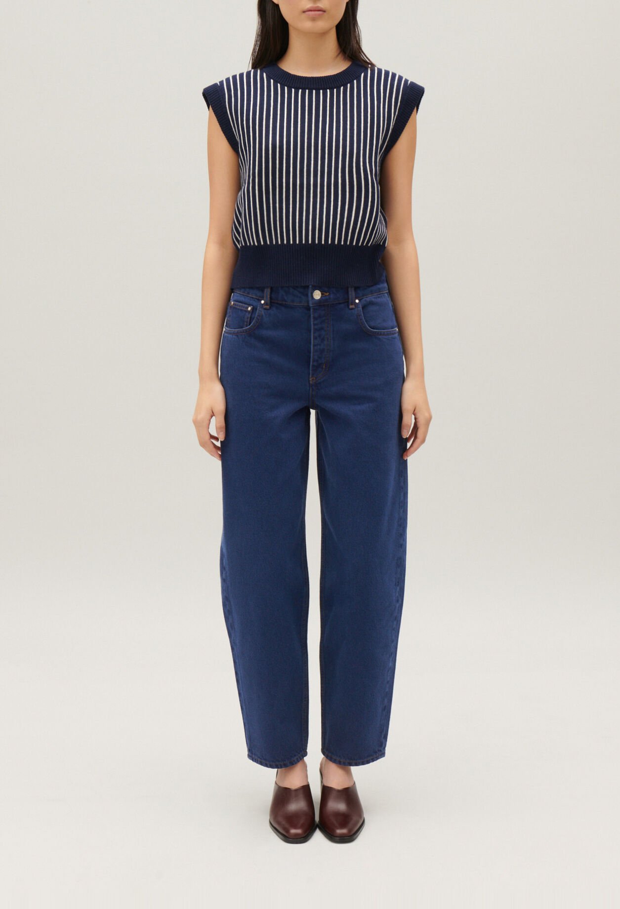 Pull sans manches maille rayée