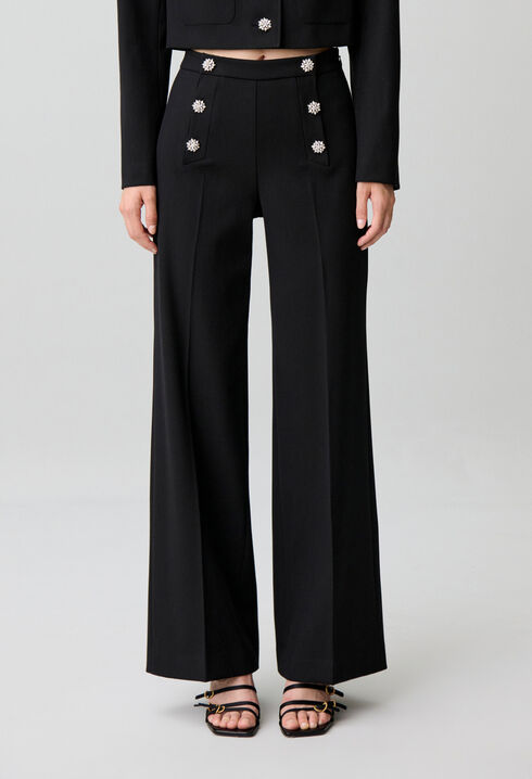 Pantalon jambes droites boutons bijoux