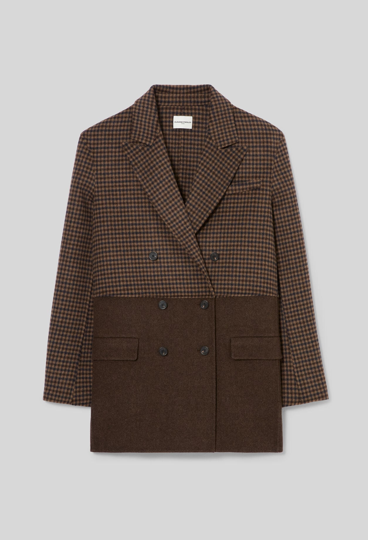 Manteau laine carreaux uni
