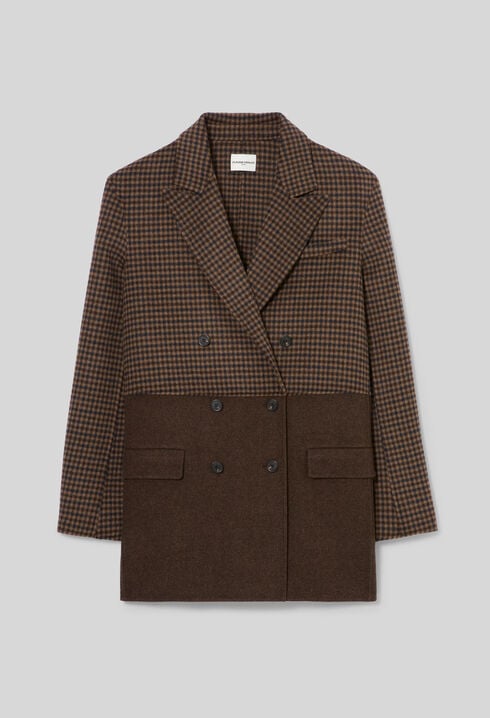 Manteau laine carreaux uni