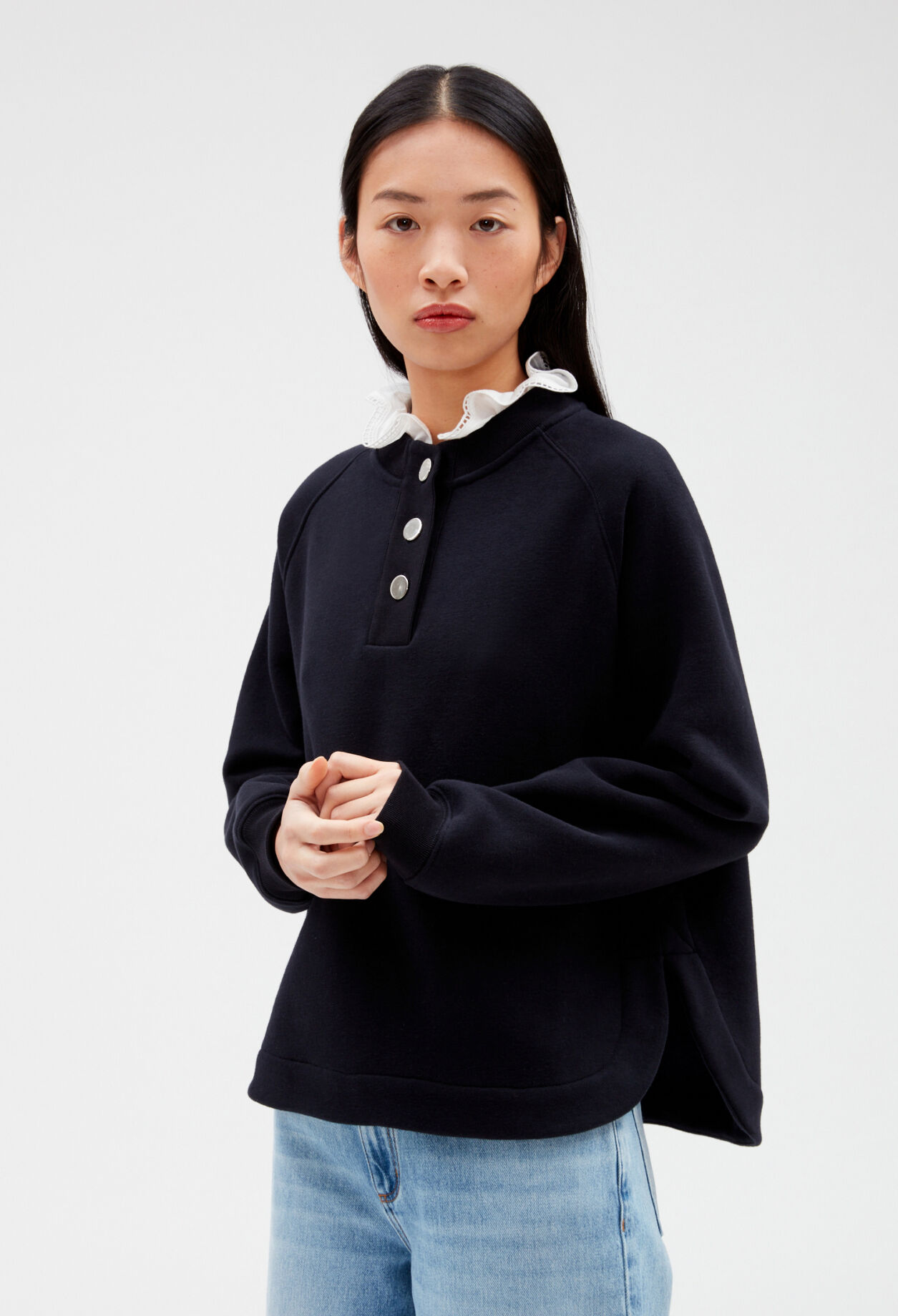Sweatshirt col amovible marine