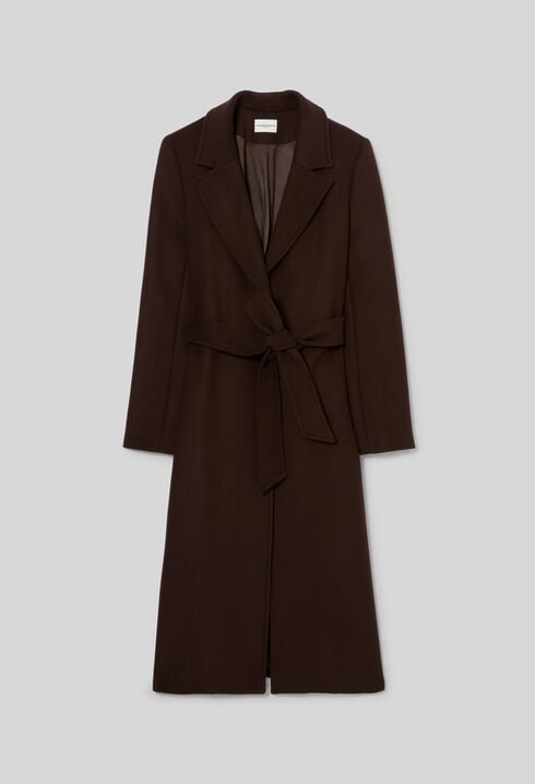 Manteau long laine ceinture