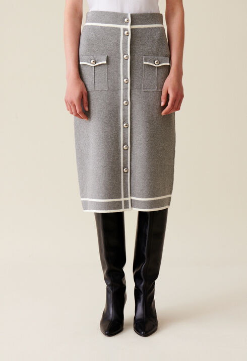 Jupe maille mi-longue grise