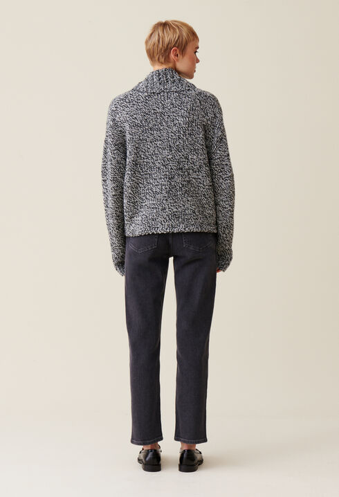 Pull grosse maille col V gris