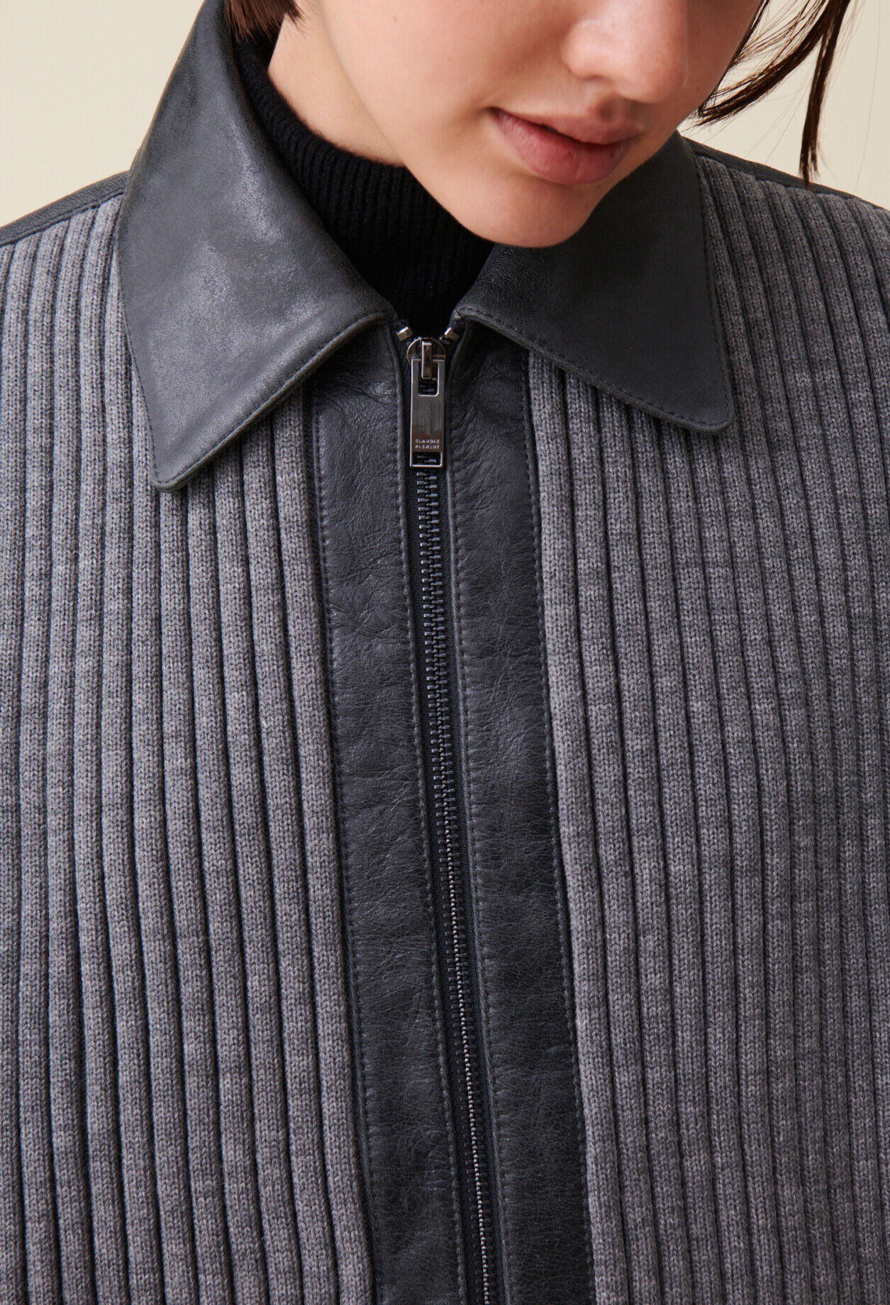 Bomber cuir bi matière gris
