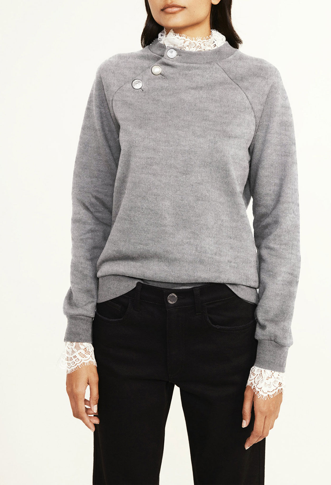 Sweatshirt gris à col victorien