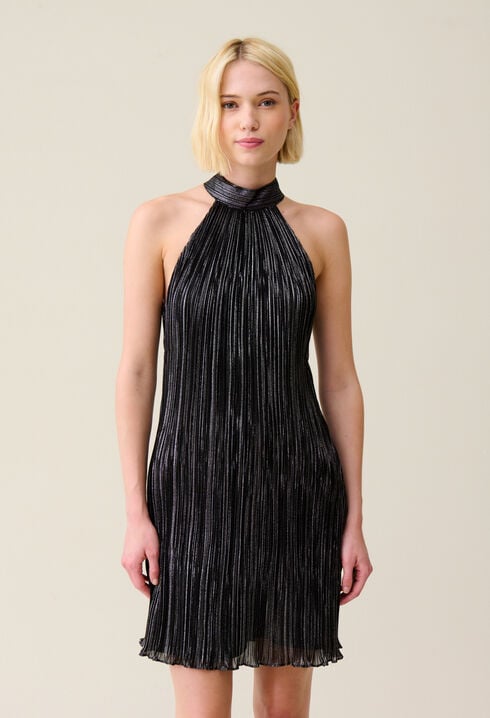Robe courte plissée argentée