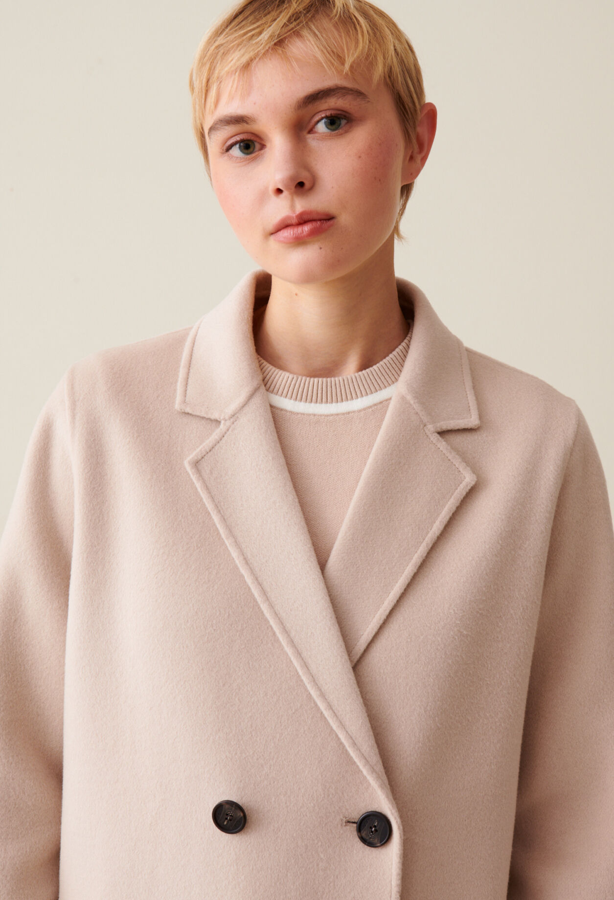 Manteau mi-long laine mélangée beige
