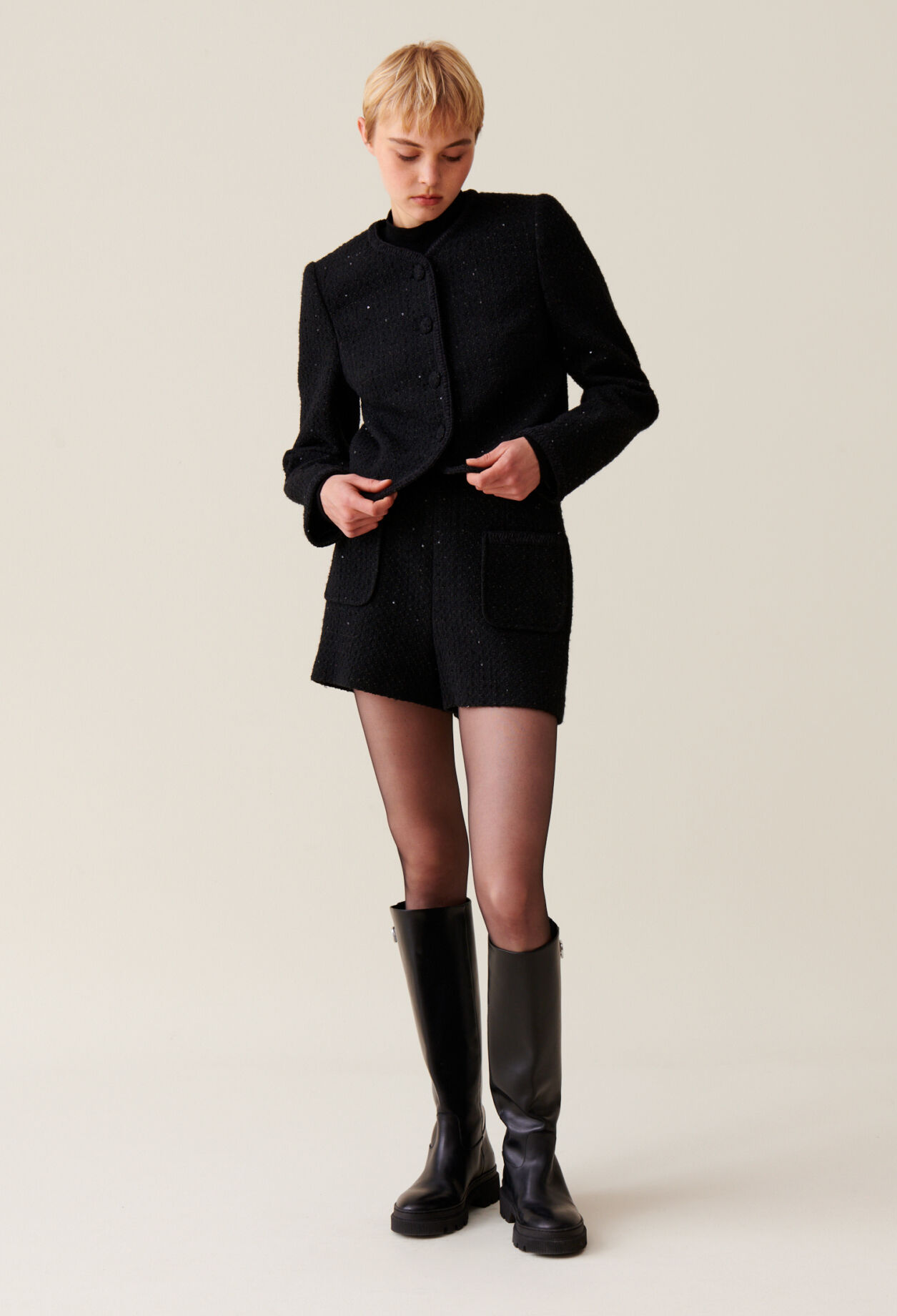 Veste droite noire tweed