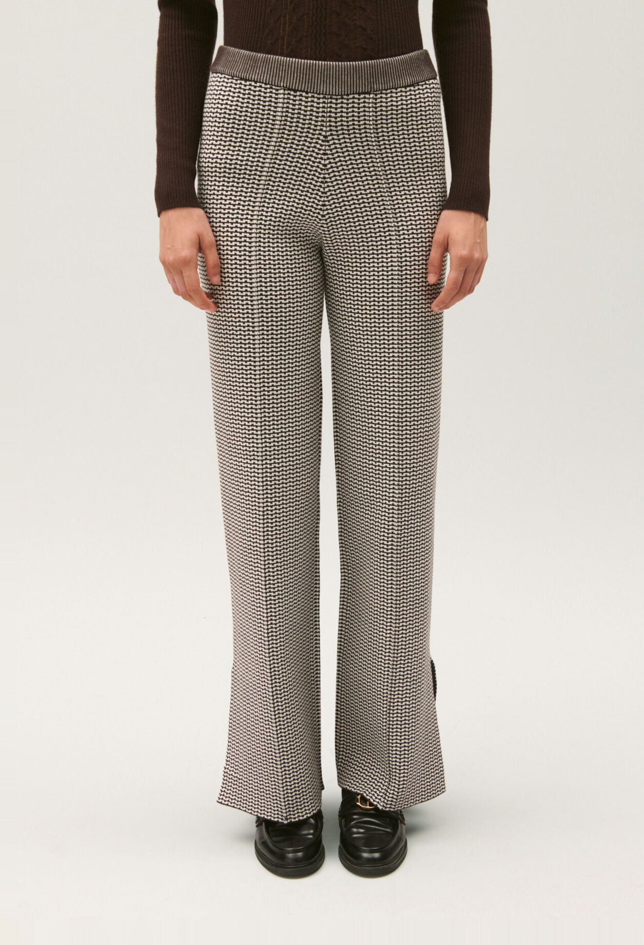 Pantalon maille jacquard bicolore