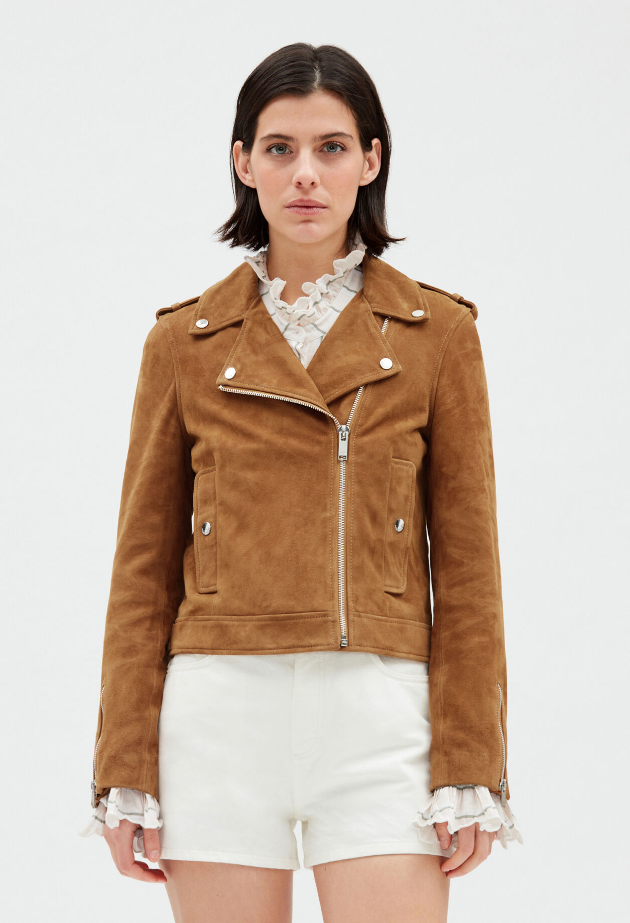 Blouson cuir suede camel pour femme Claudie Pierlot