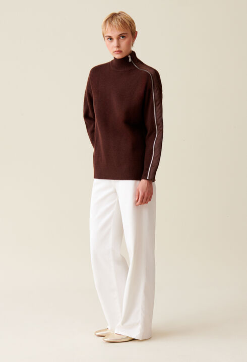Pull col montant zippé marron