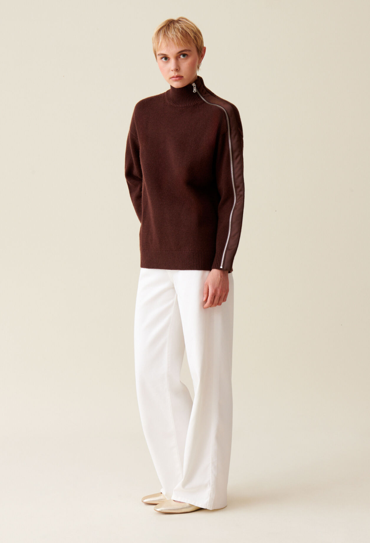 Pull col montant zippé marron
