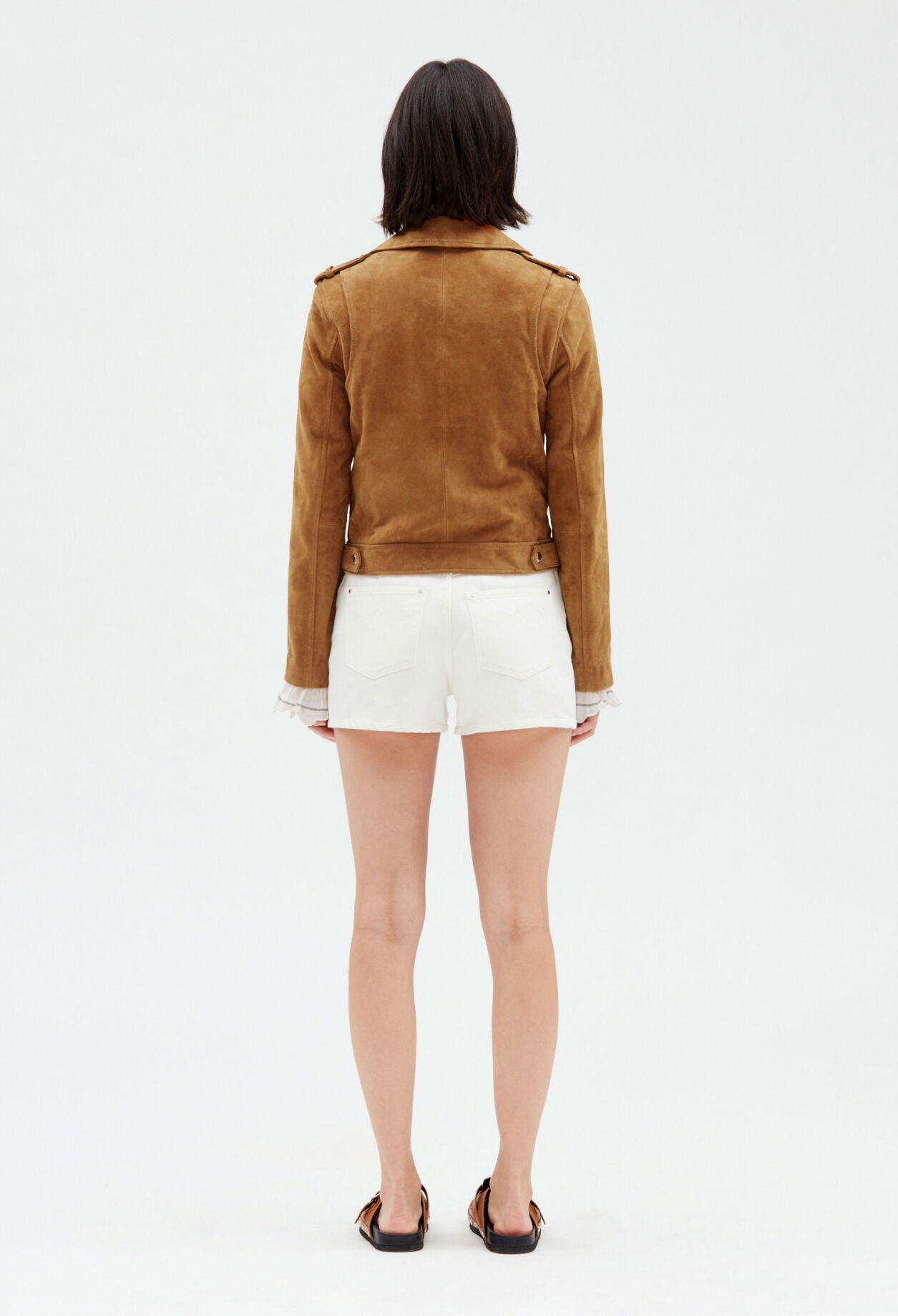 Blouson cuir suede camel