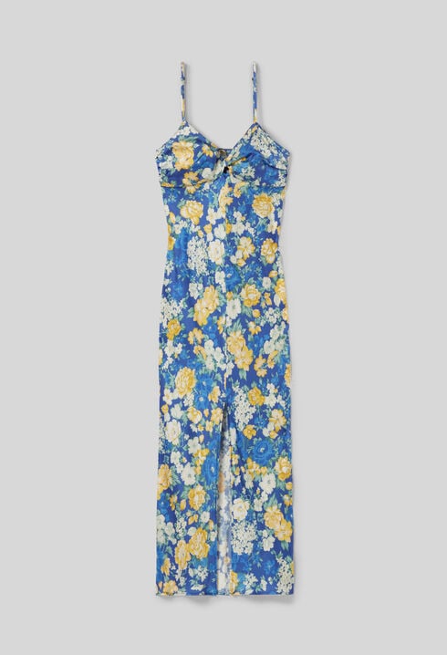 Robe longue satinée florale