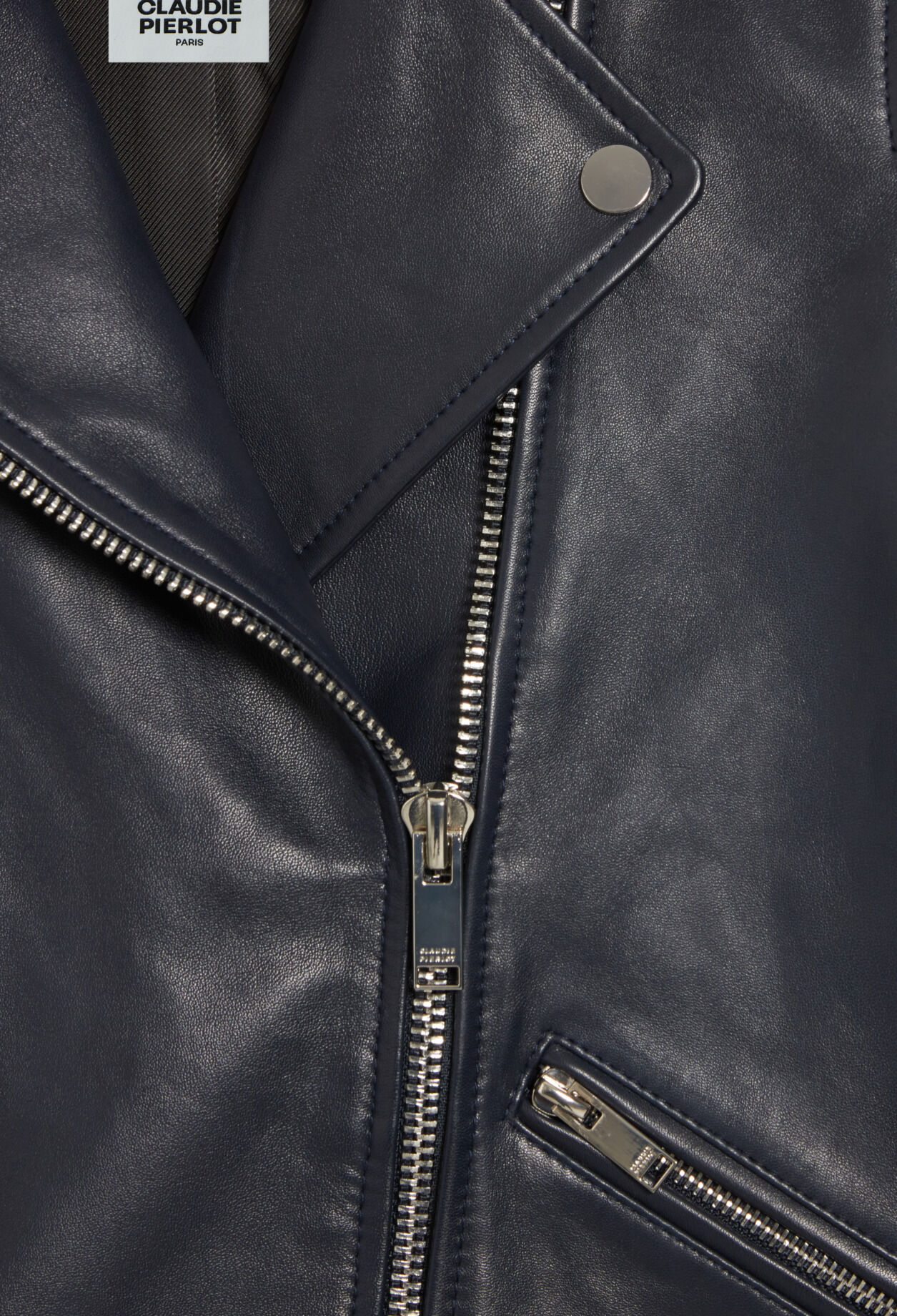 Veste en cuir lisse bleu marine