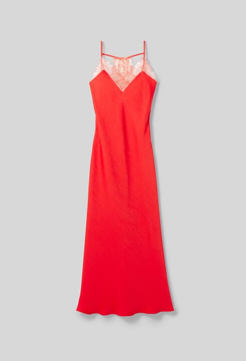 Robe fluide satin&eacute;e dentelle