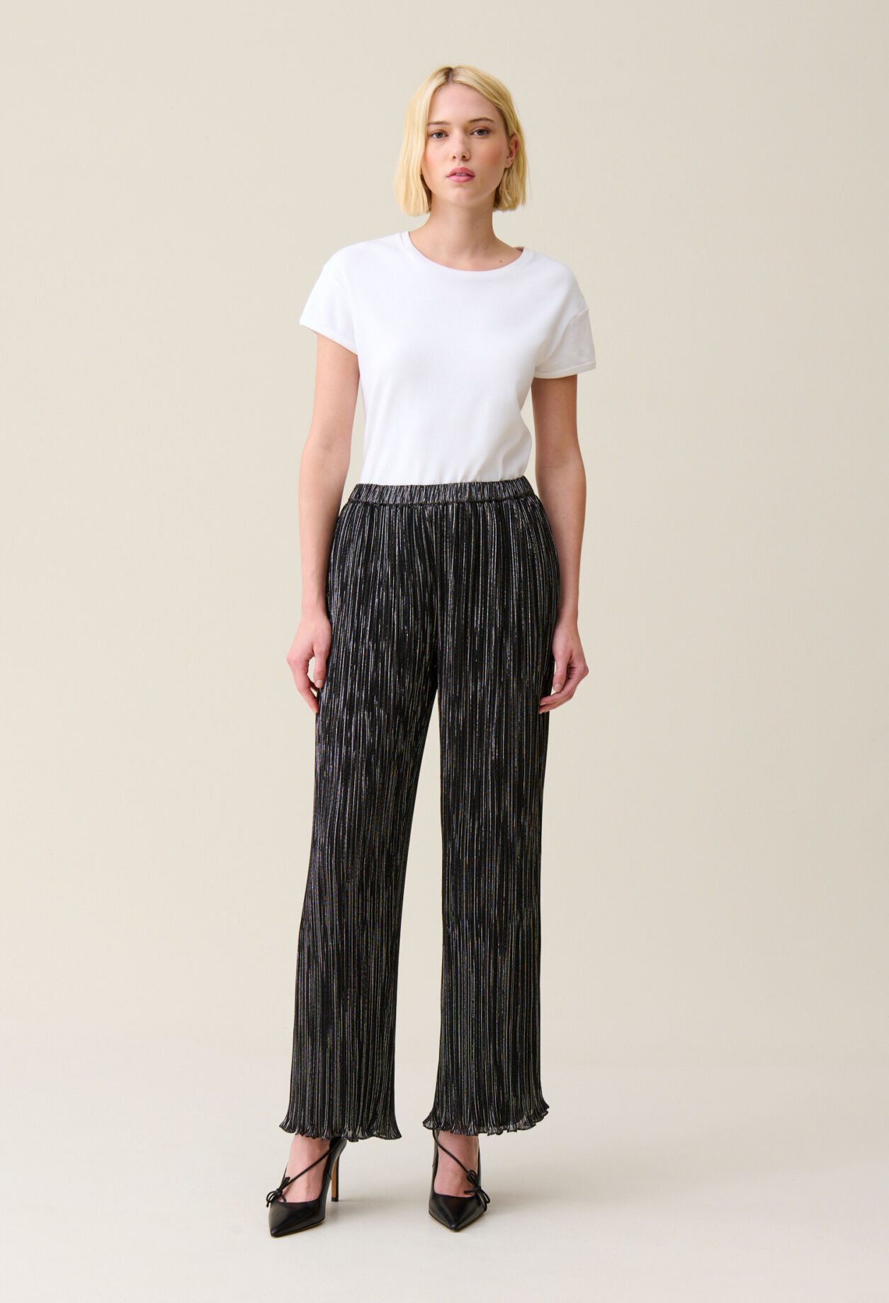 Pantalon fluide plissé argenté