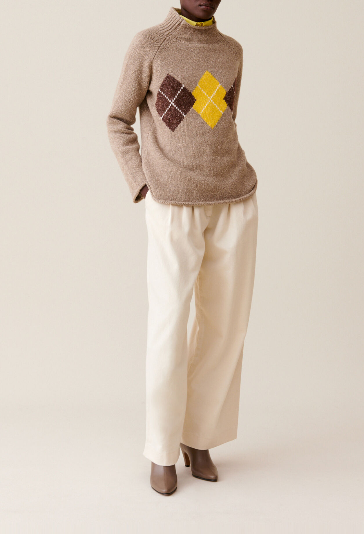Pull oversized col chemin&eacute;e motifs