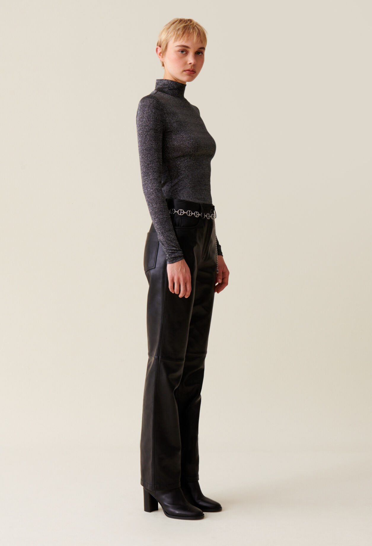 Sous-pull jersey brillant col haut