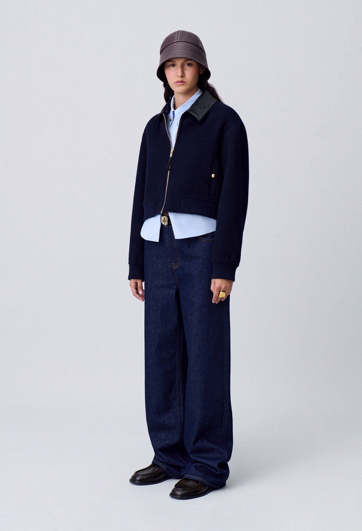 Blouson laine col similicuir