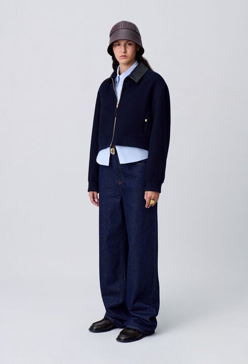 Blouson laine col similicuir