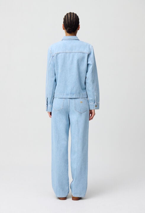 Veste jean denim col claudine