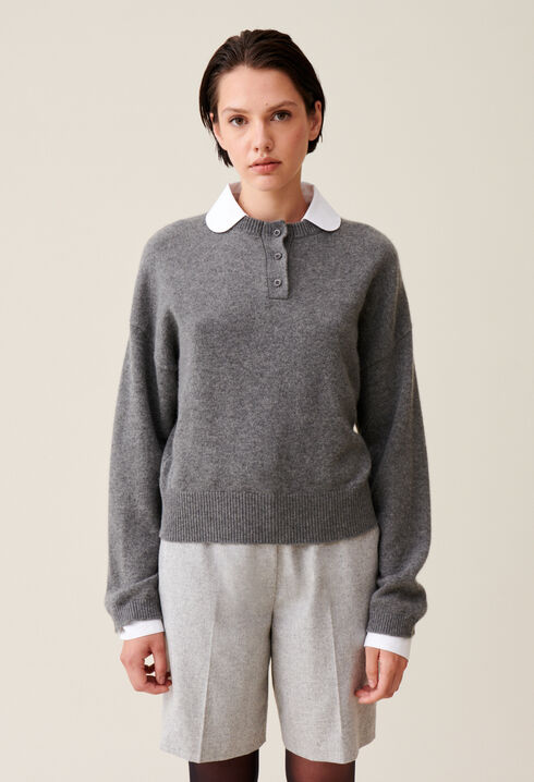 Pull cachemire gris col amovible