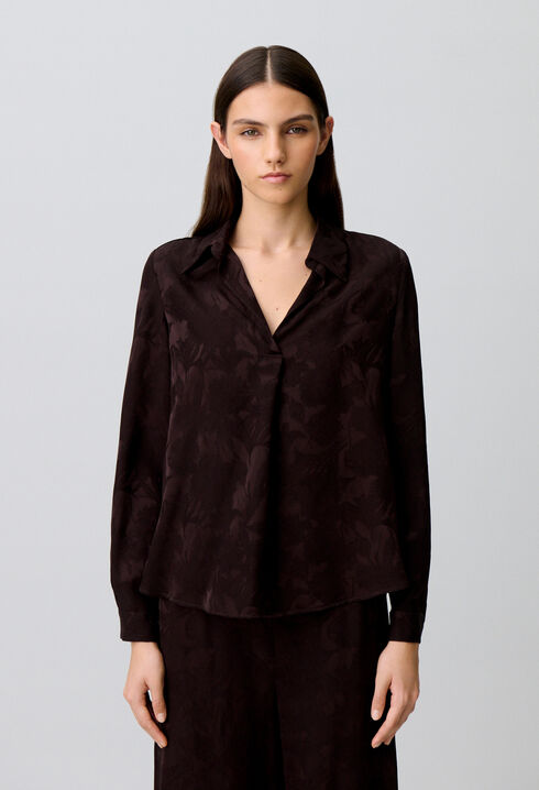 Blouse droite jacquard floral col rabats