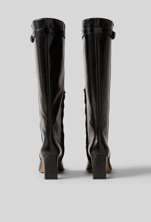 Bottes hautes cuir lisse cir&eacute;
