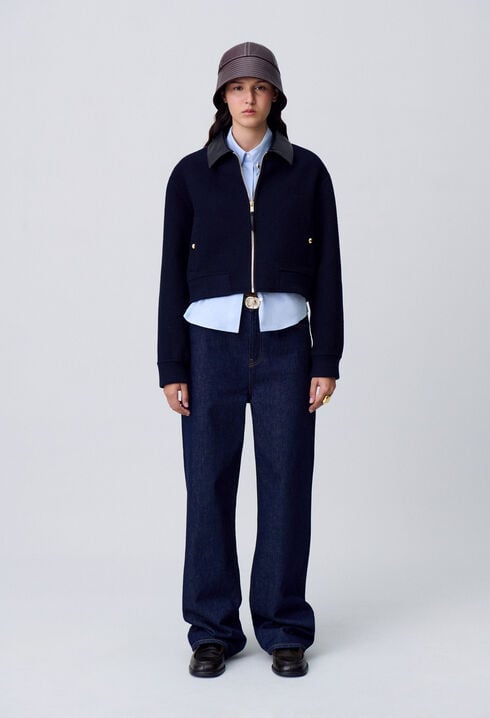 Blouson laine col similicuir