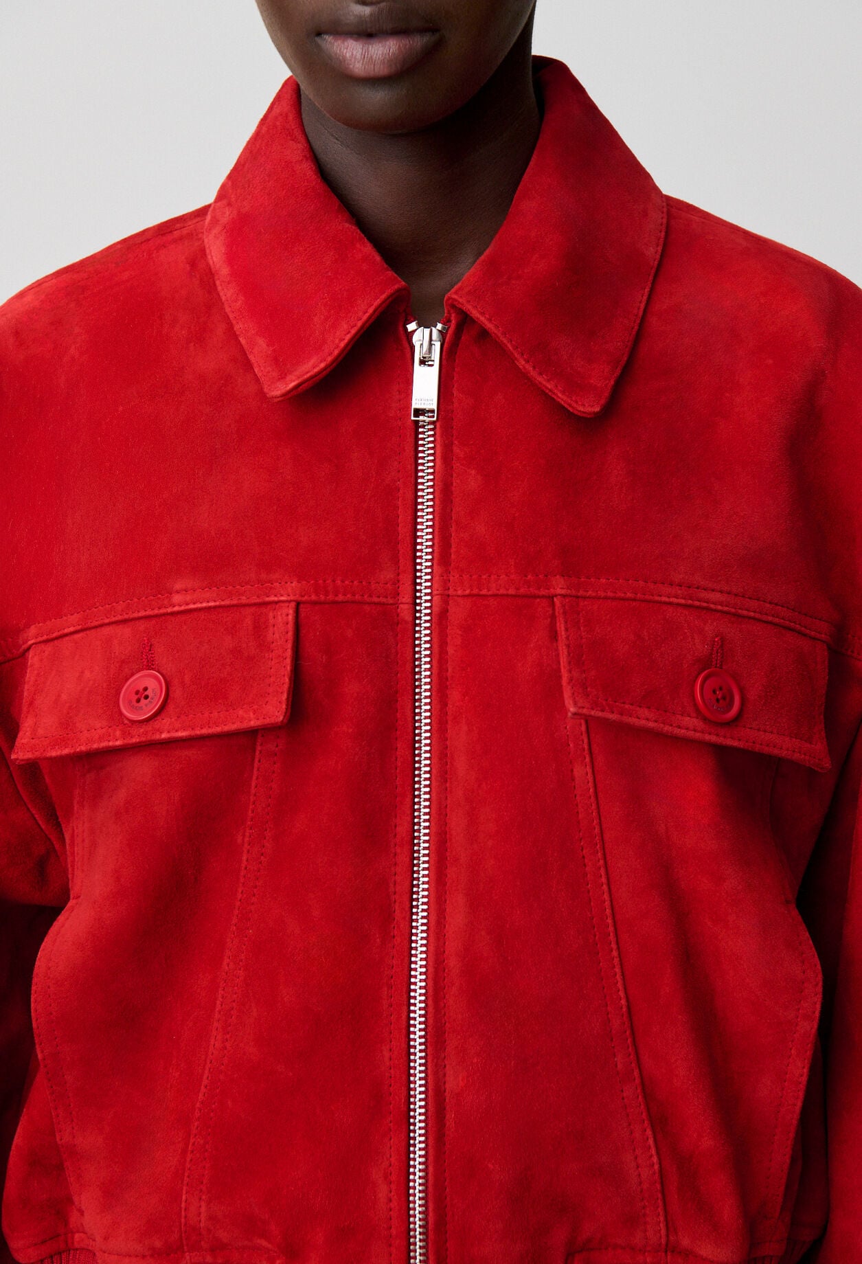 Blouson cuir su&egrave;de rouge