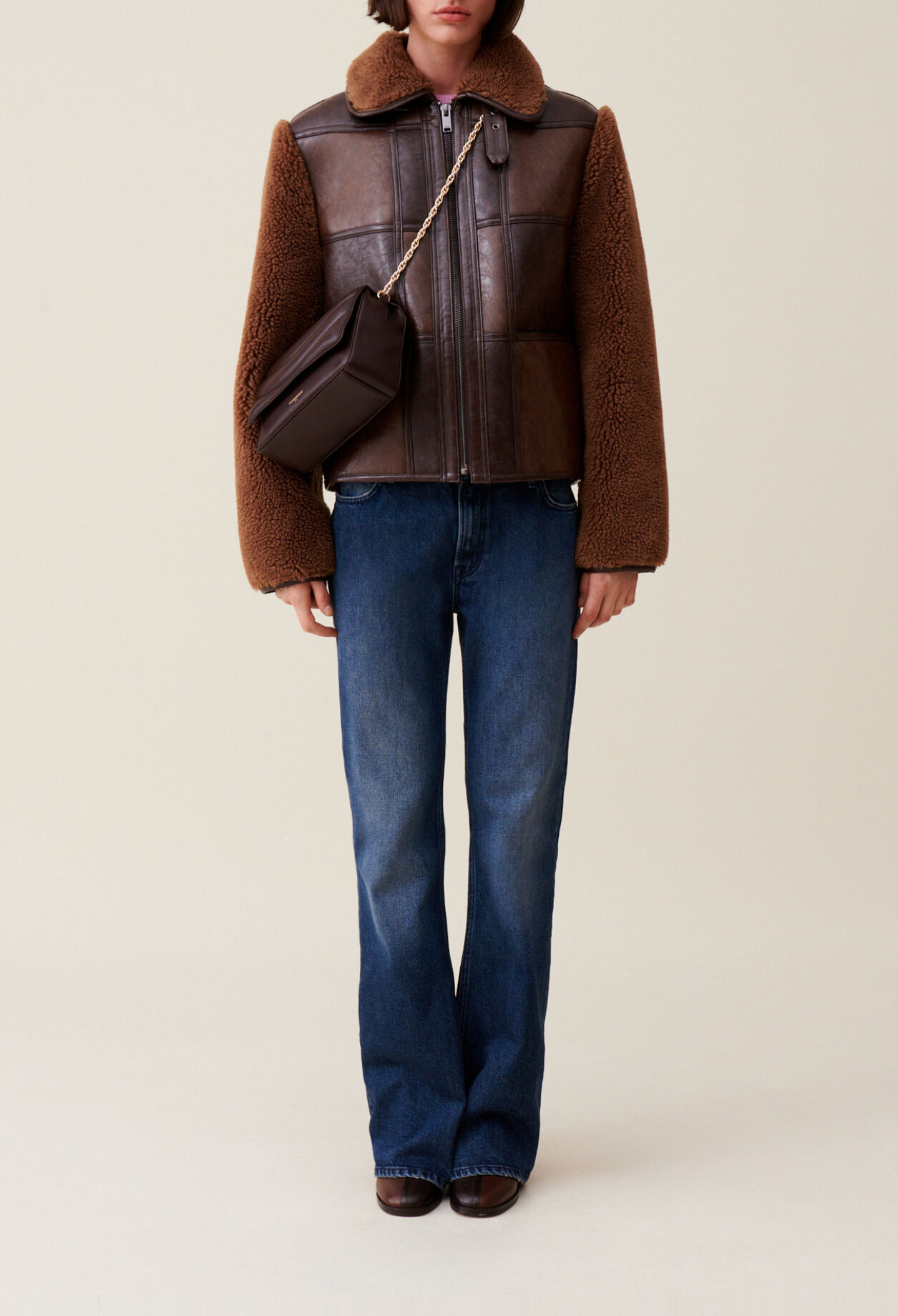 Veste bi-mati&egrave;re courte bicolore