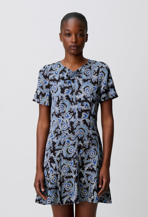 Robe courte fluide imprim&eacute;e