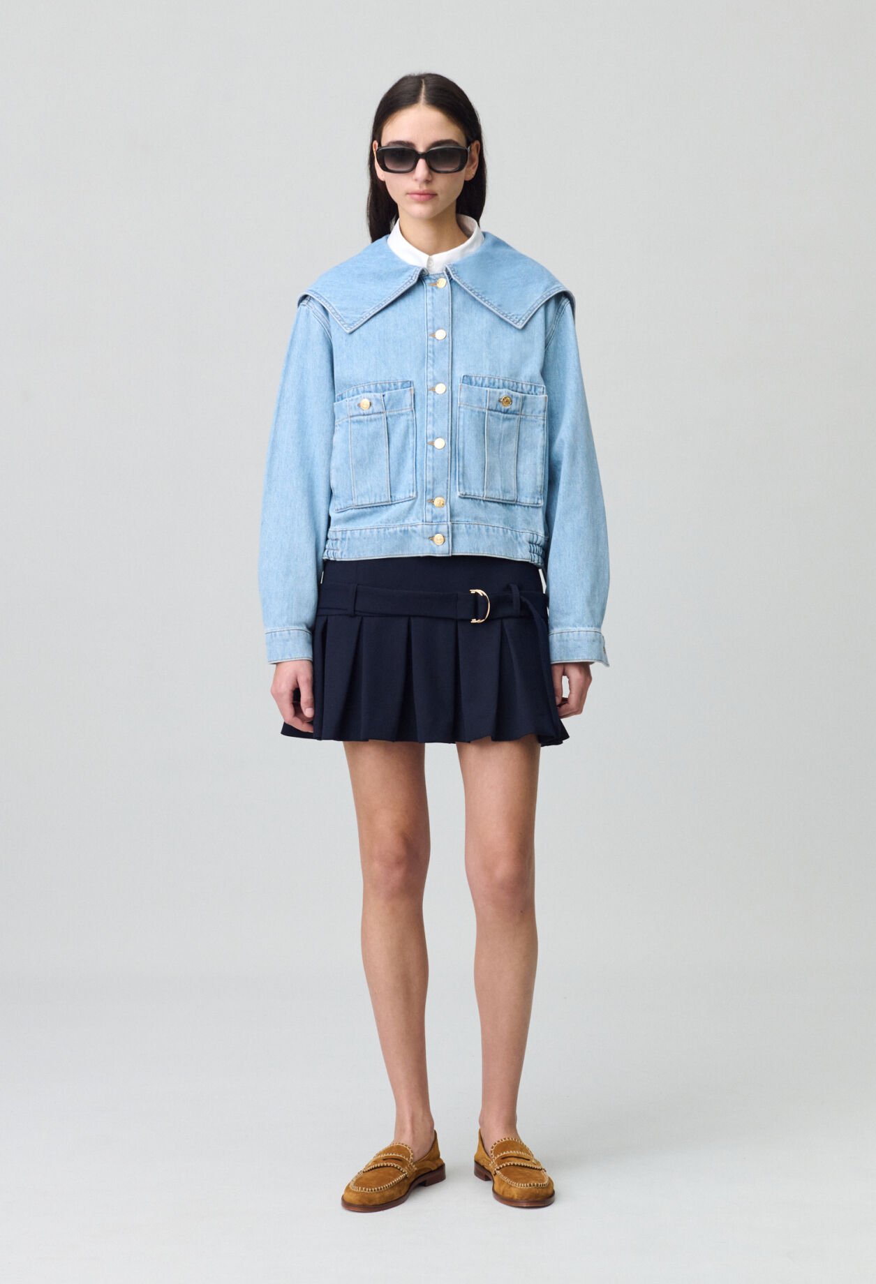 Veste jean denim col large