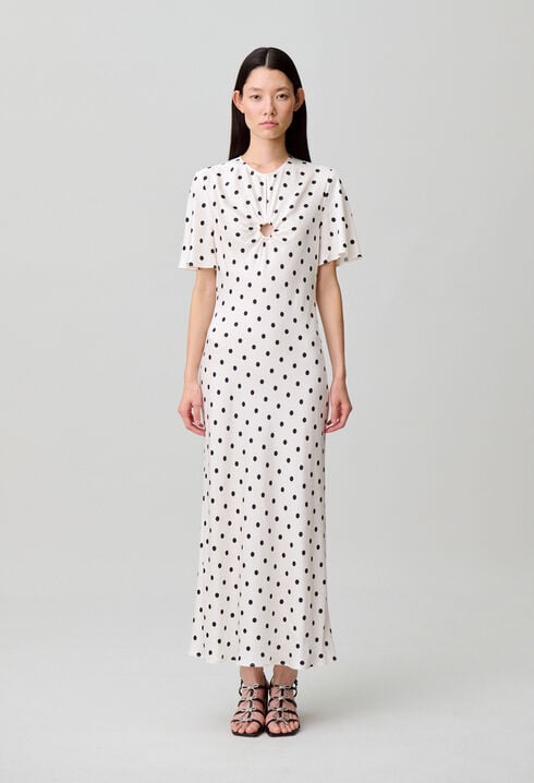 Robe longue satin&eacute;e &agrave; pois