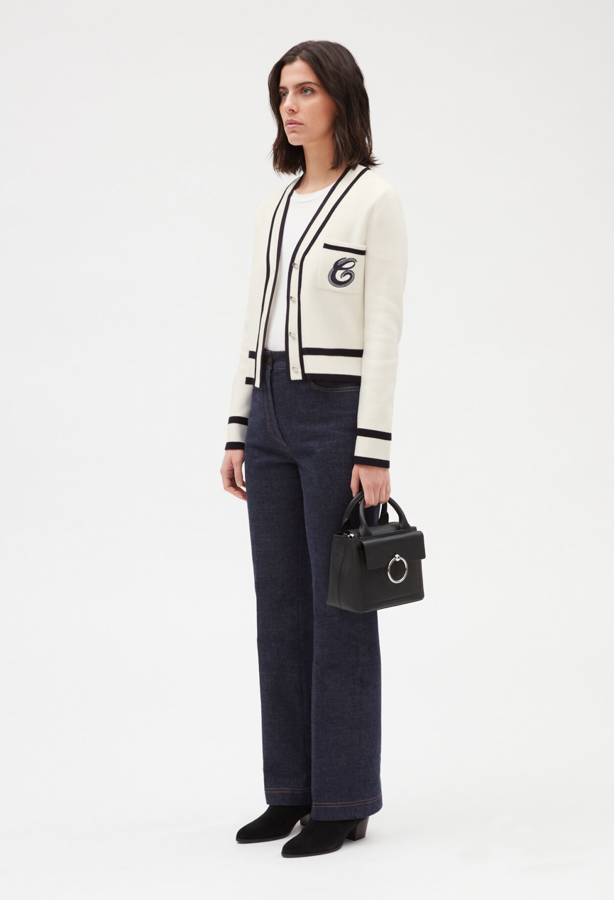 Cardigan bicolore poche brodée
