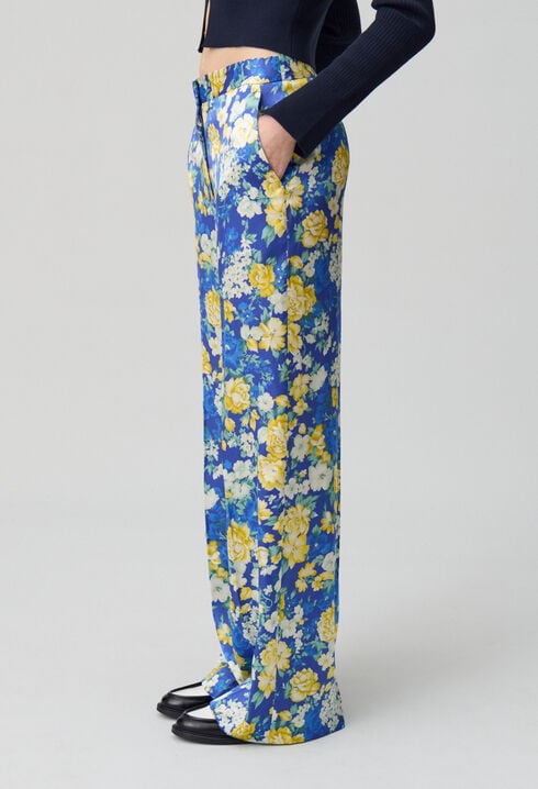 Pantalon droit large à fleurs