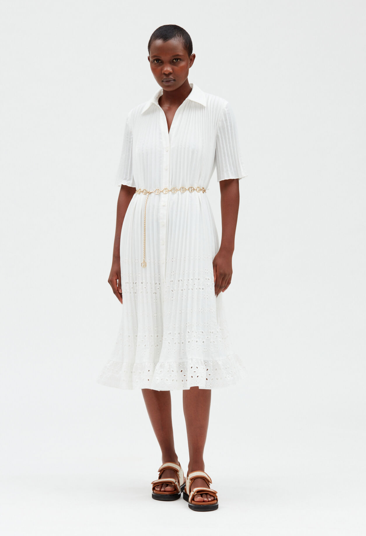 Robe midi plissée écrue