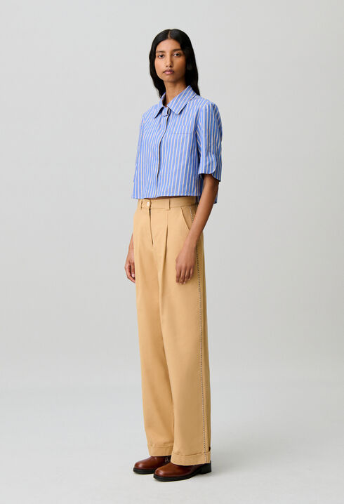 Pantalon droit &agrave; plis