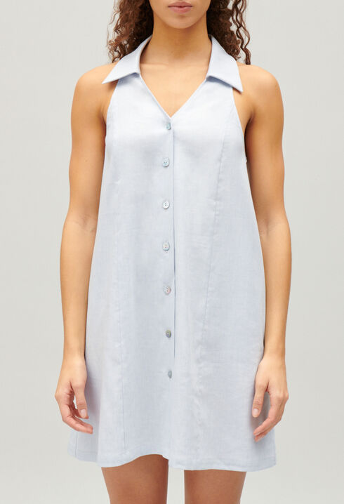 Robe courte babydoll boutonn&eacute;e