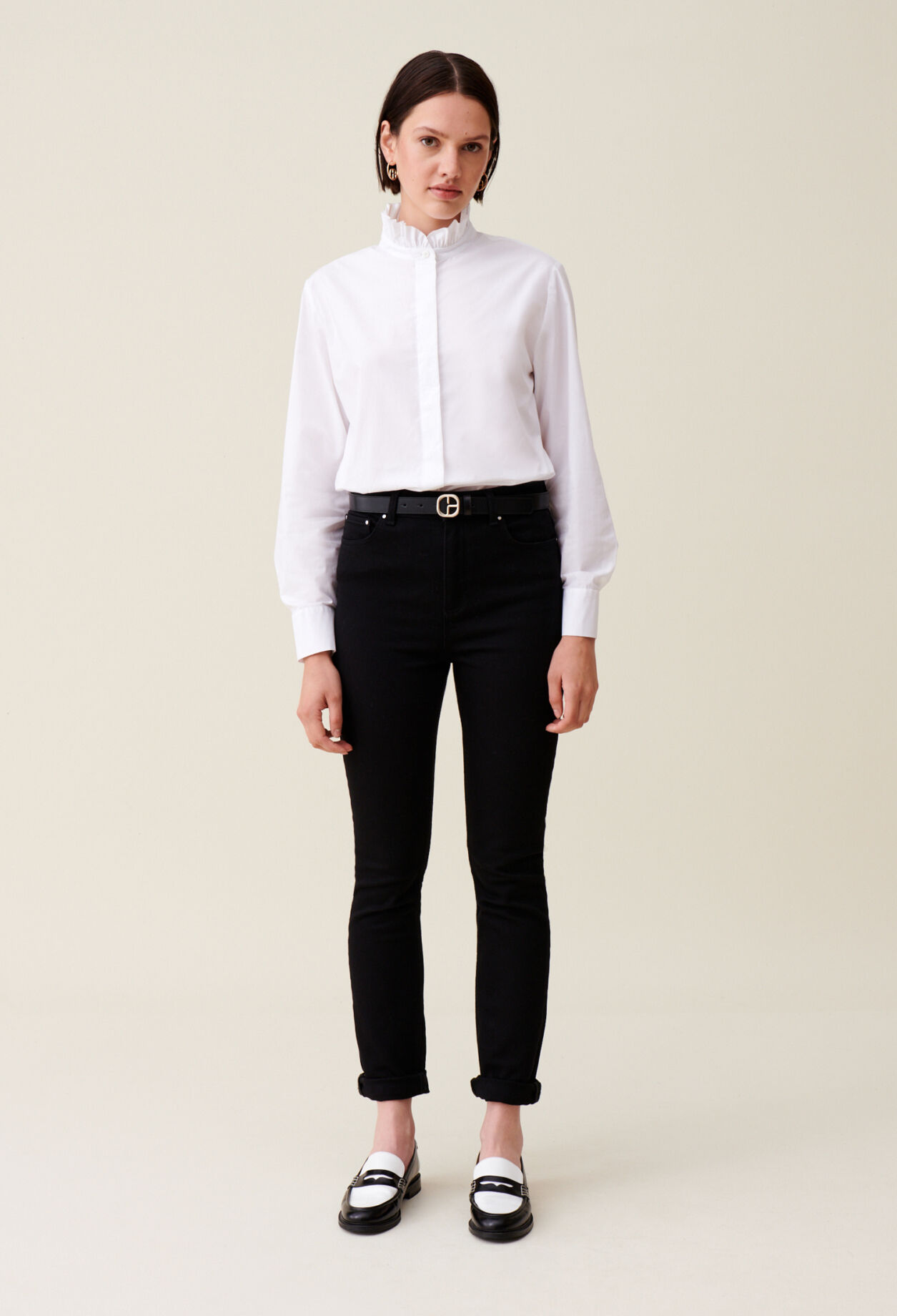 Chemise col volant blanche