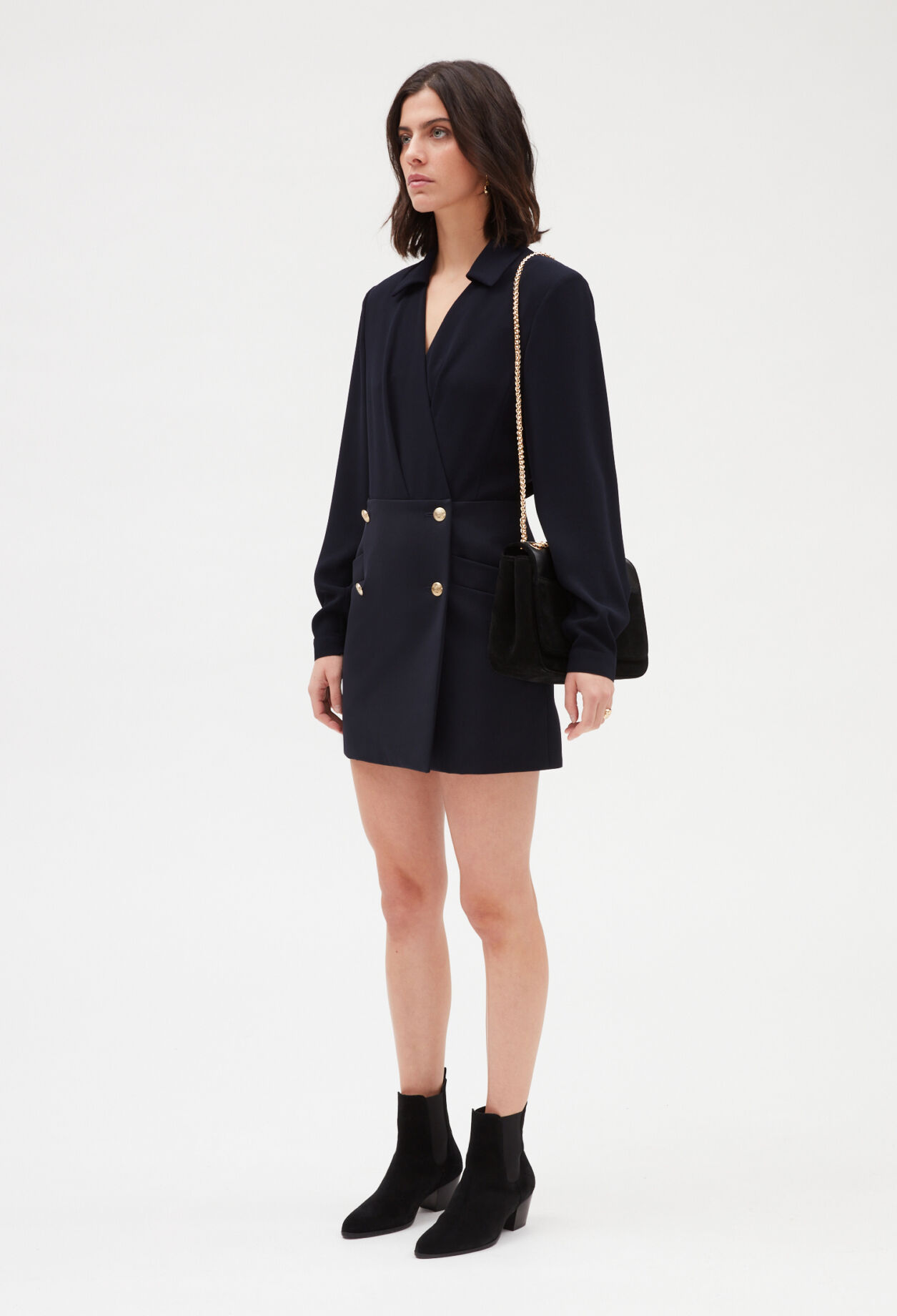 Robe courte bimatière marine