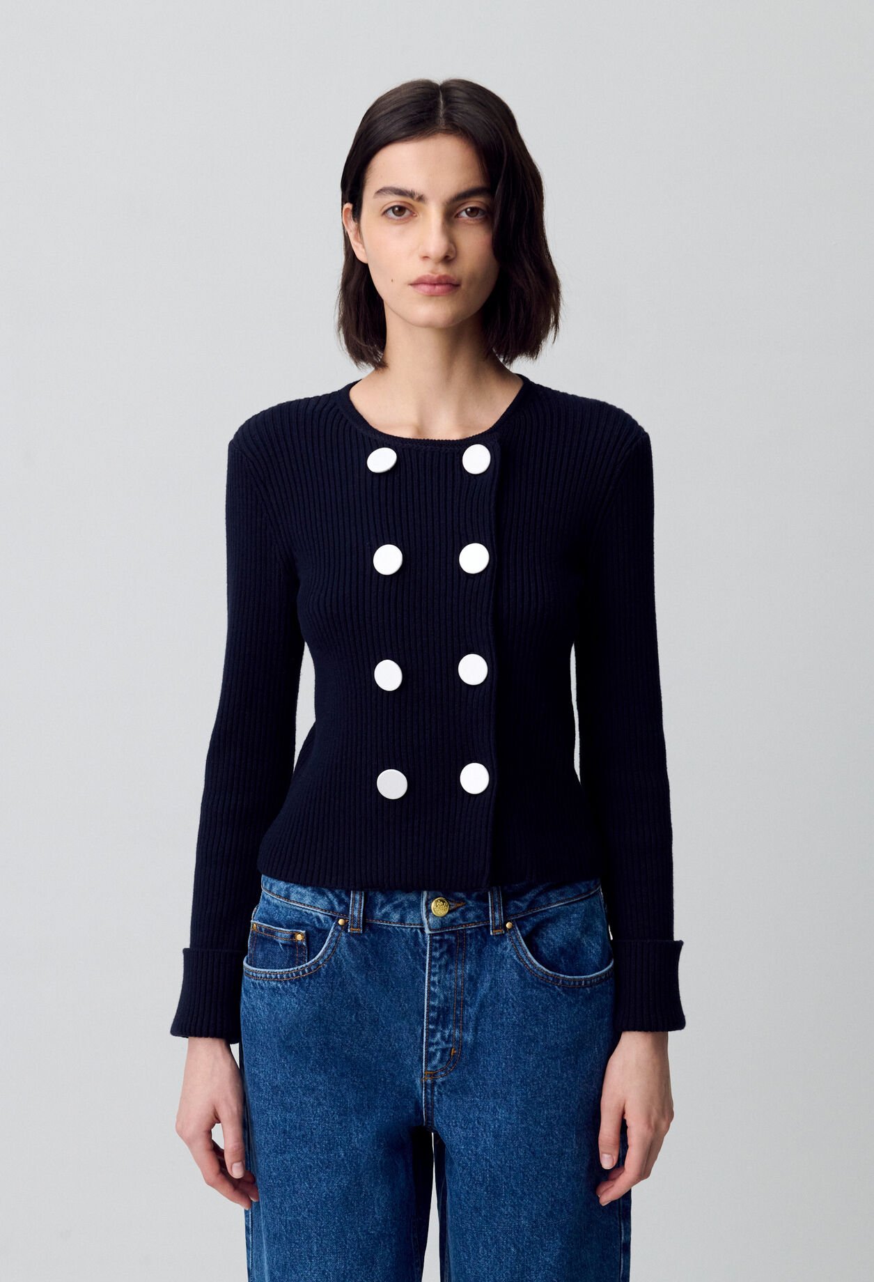 Cardigan laine mélangée boutonné