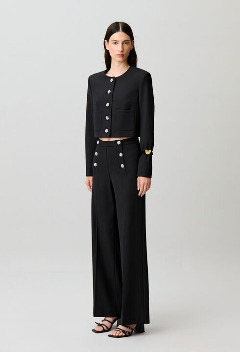 Pantalon jambes droites boutons bijoux